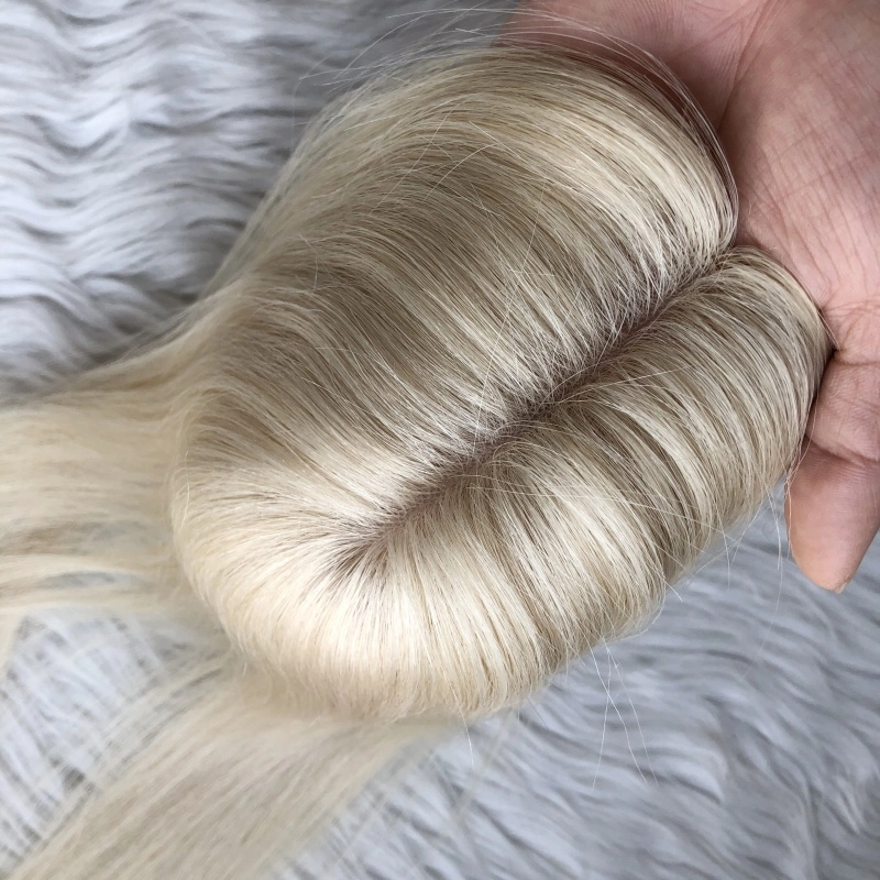 Emeda 4.75*2” Small Full Pu Topper #60 White Color Virgin Human Hair For Women Yr77